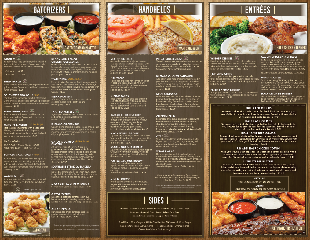 To go menus (1 case) Gator's Dockside Print