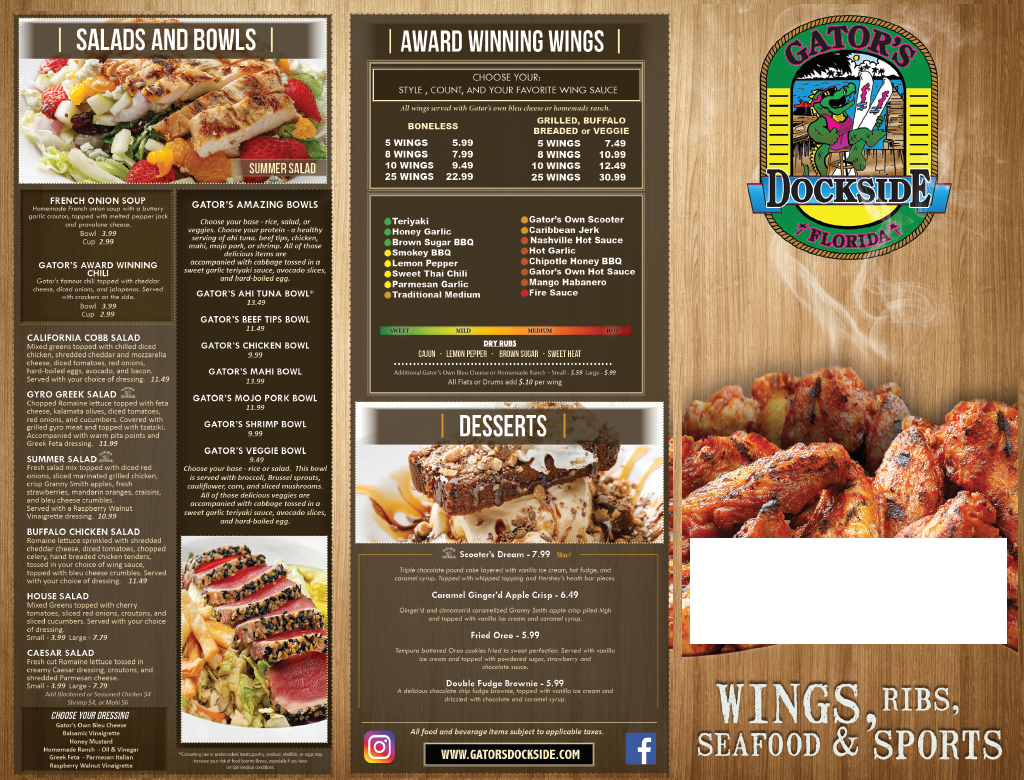 To go menus (1 case) Gator's Dockside Print